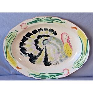 Vintage Grantcrest Japan Turkey Oval Serving Platter Hand Painted Thanksgiving